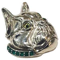 Vintage Art Deco French Bulldog brooch set with a collar of emeralds