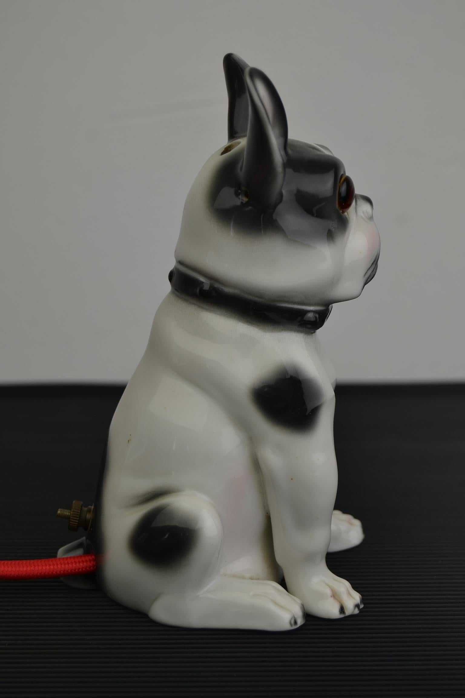 Art Deco French Bulldog Porcelain Perfume Lamp In Good Condition In Retie, BE