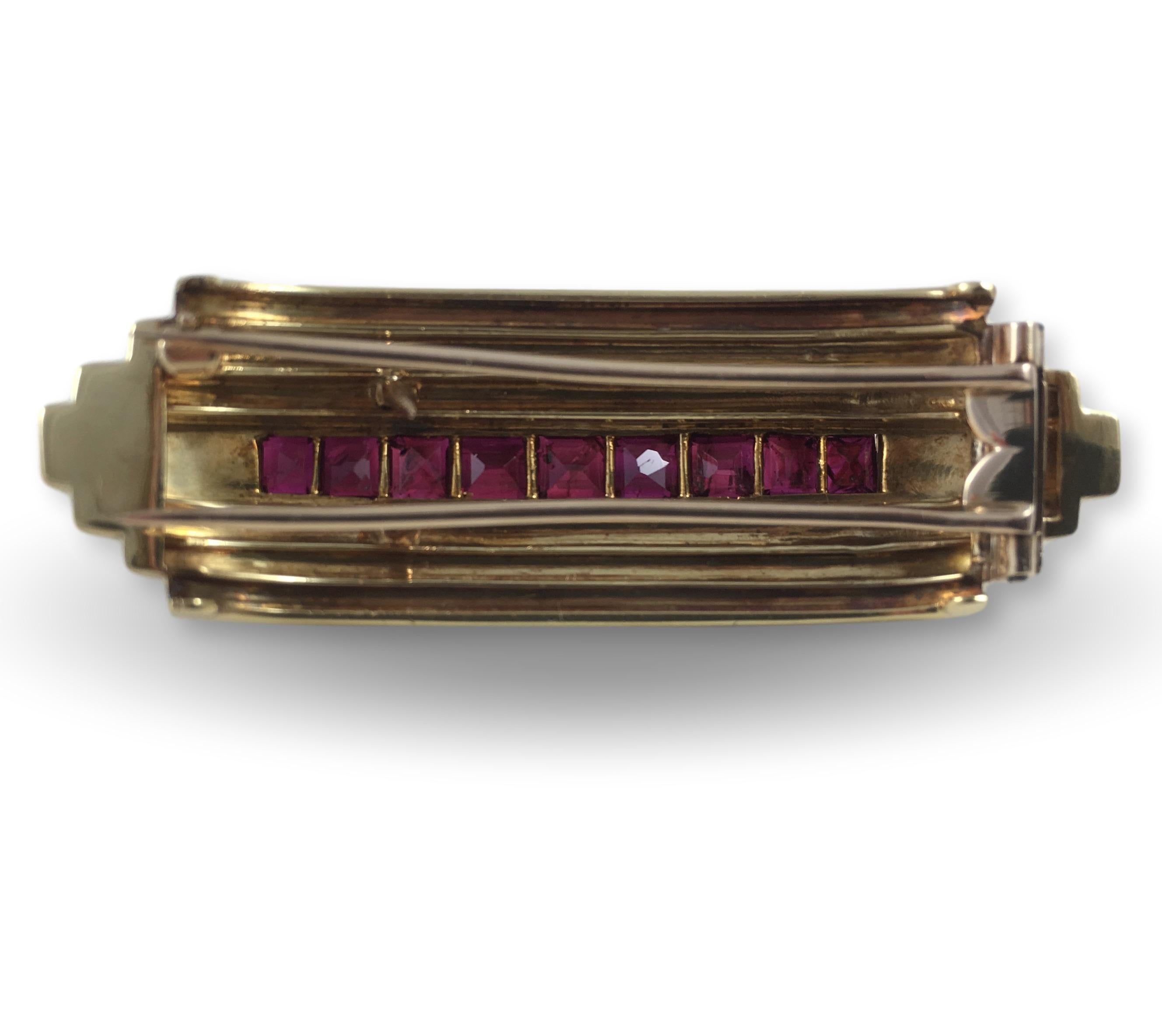 Art Deco French Burma Ruby Gold Clip Brooch 5