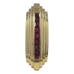 Französische Art Deco Französisch Burma Rubin Gold Clip-Brosche