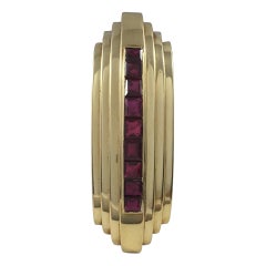 Art Deco Français Burma Ruby Gold Clip Broche