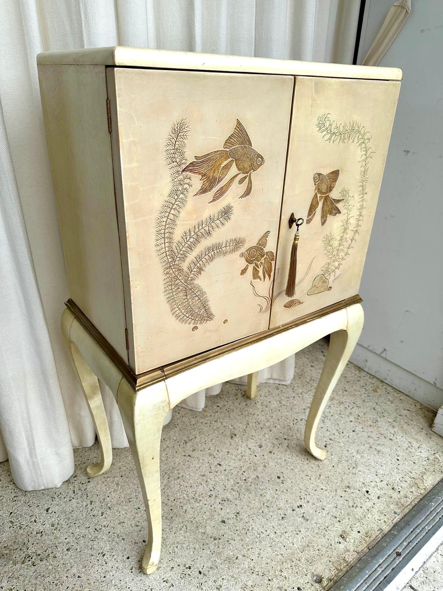 Cabinet français Art Déco de Bouverat en peau de chèvre en vente 8