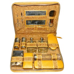 Vintage Art Deco French Case in Men’s Toilette Cognac Color Leather, 1930