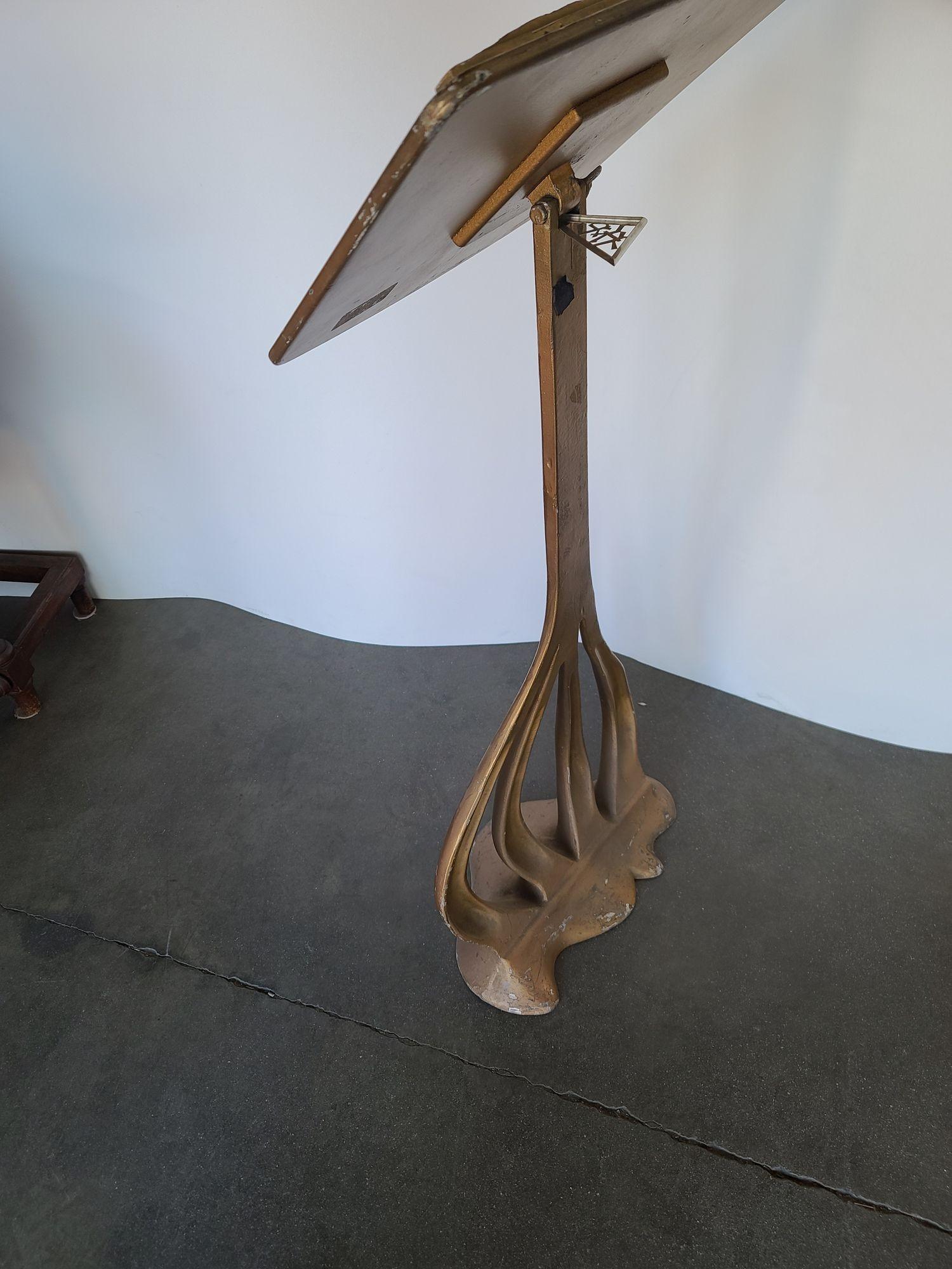 Large Music Stand 1940s Art Deco with Biomorphic sculptural cast Aluminum Base. Perfect addition to any musician or designer's space.