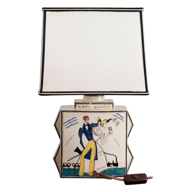 Art Deco French Ceramic Lamp designed by Robert Lallemant