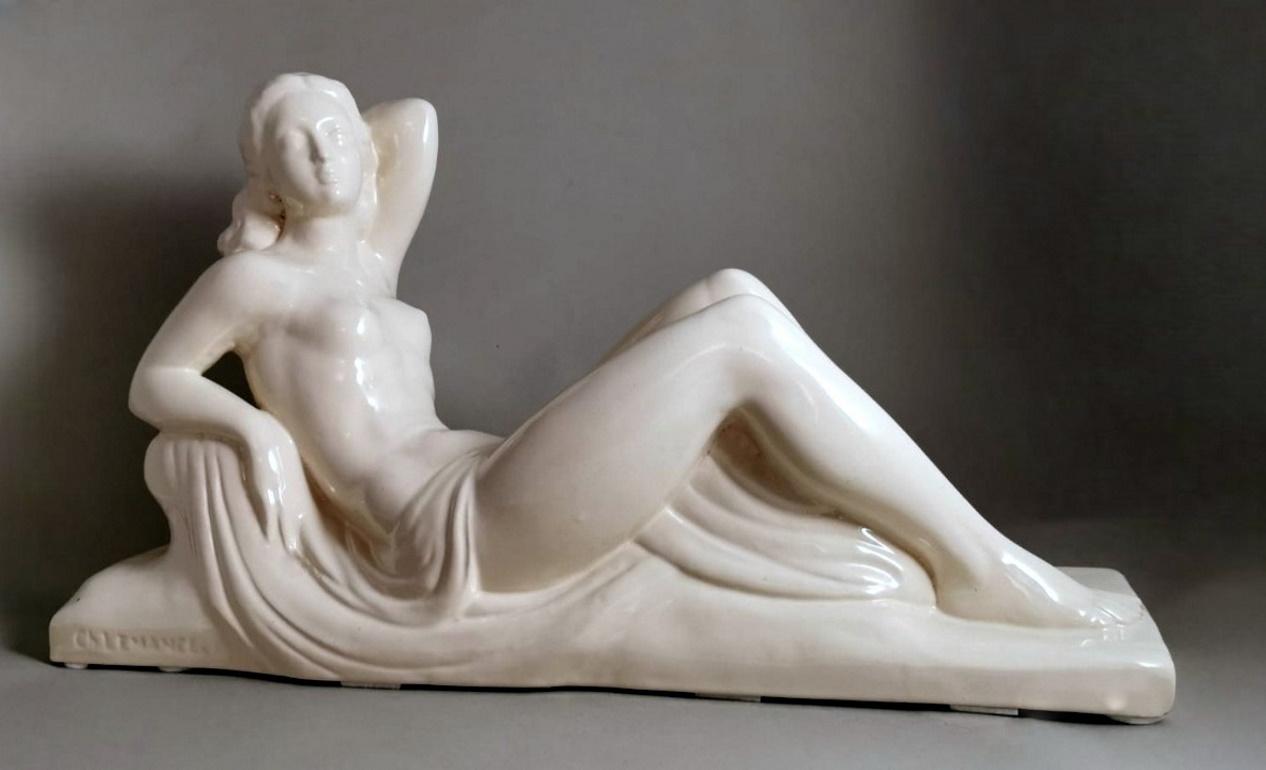 Französische Sain-Clement-Statue der Charles Lemanceau aus Keramik im Art déco-Stil im Zustand „Gut“ im Angebot in Prato, Tuscany