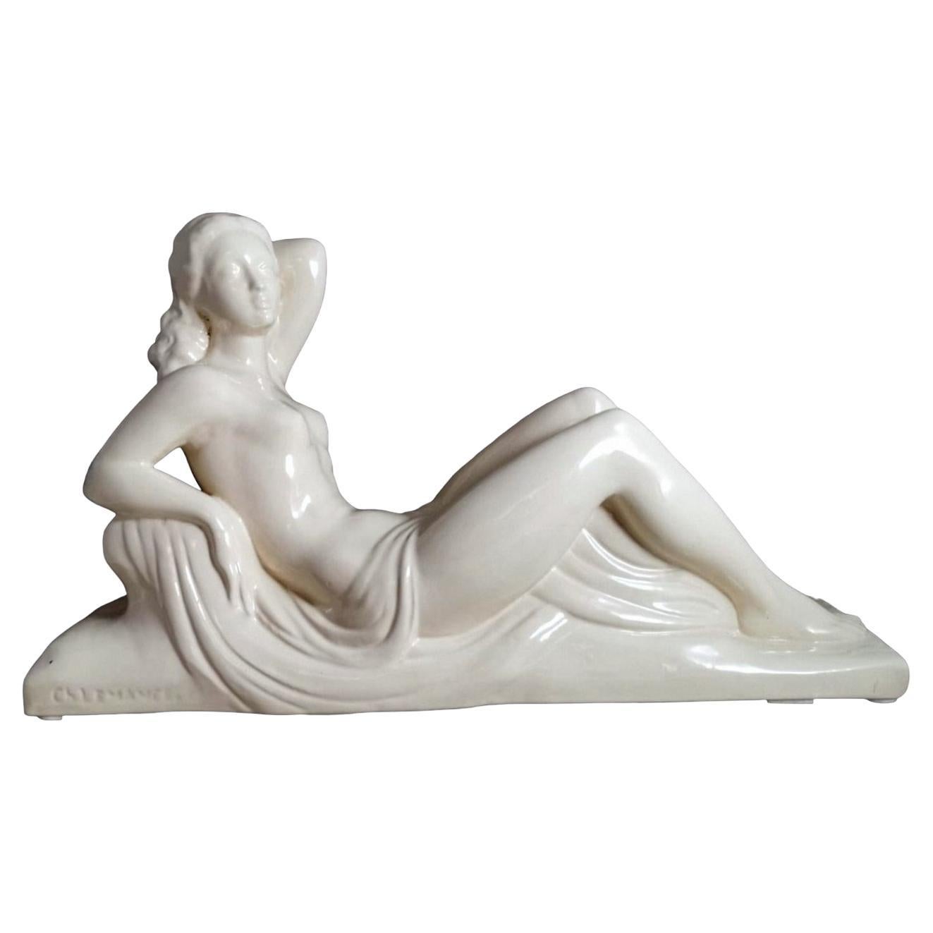 Französische Sain-Clement-Statue der Charles Lemanceau aus Keramik im Art déco-Stil im Angebot
