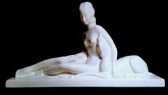 Statua in ceramica francese Art Deco Craquelé Sain-Clement di Charles Lemenceau