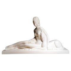 Art Deco French Ceramic Statue Craquelé Sain-Clement by Charles Lemenceau