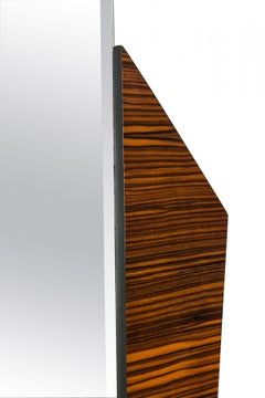 Art Deco Francés Cheval / Espejo de pared de ébano de Macassar en zigzag Pentágono