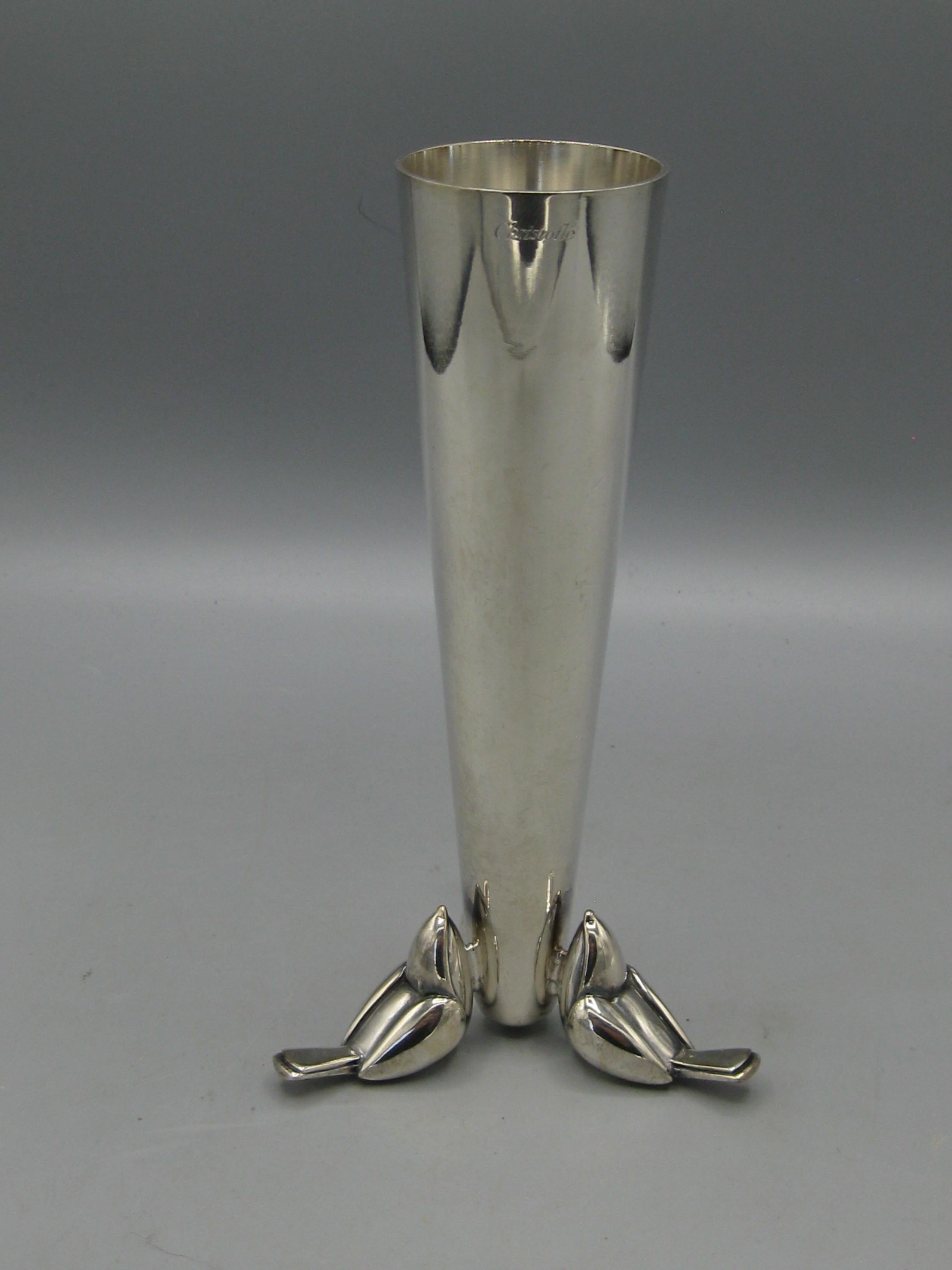 Jarrón de capullos de plata Christofle francés Art Déco Hecho en Francia Art Decó en venta