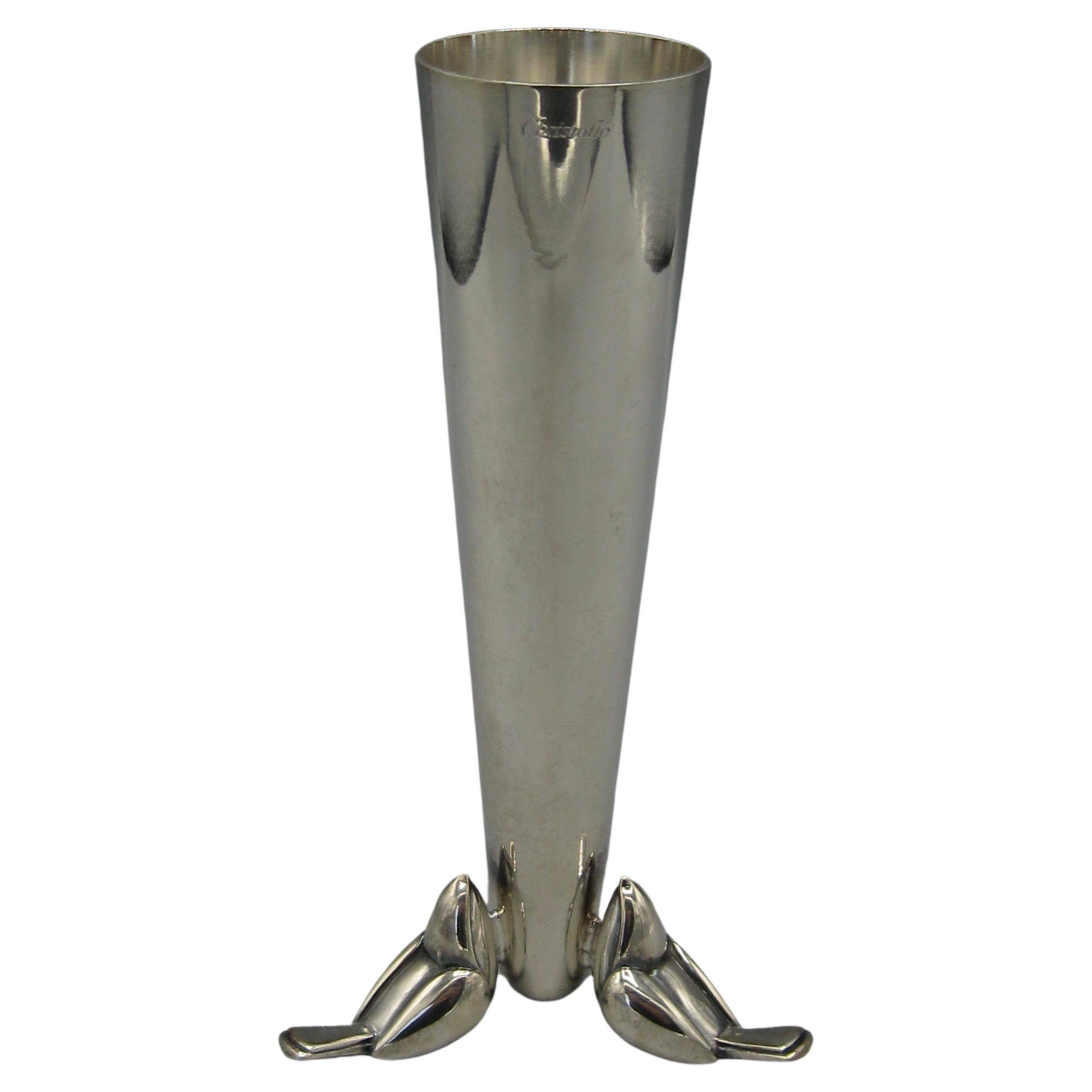 Jarrón de capullos de plata Christofle francés Art Déco Hecho en Francia