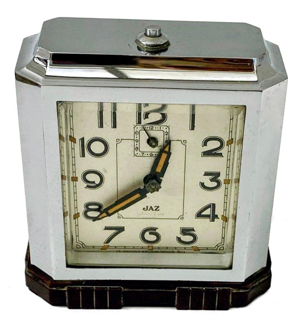 Art Deco French Chrome & Bakelite Clock by Jaz, c1930 For Sale 8
