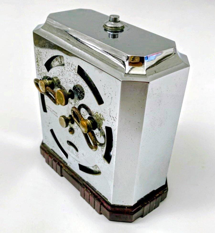 Art Deco French Chrome & Bakelite Clock by Jaz, c1930 For Sale 3