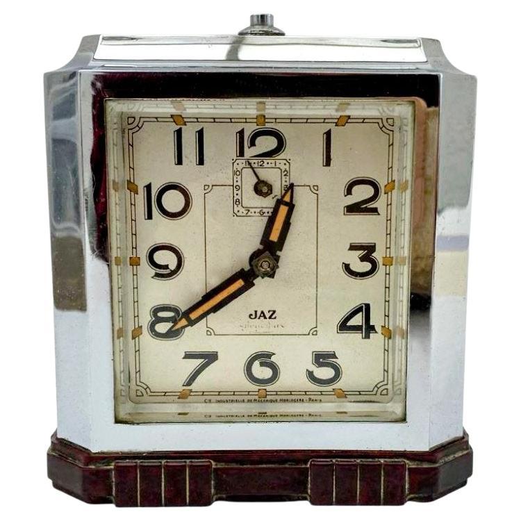 Art Deco French Chrome & Bakelite Clock by Jaz, c1930 For Sale