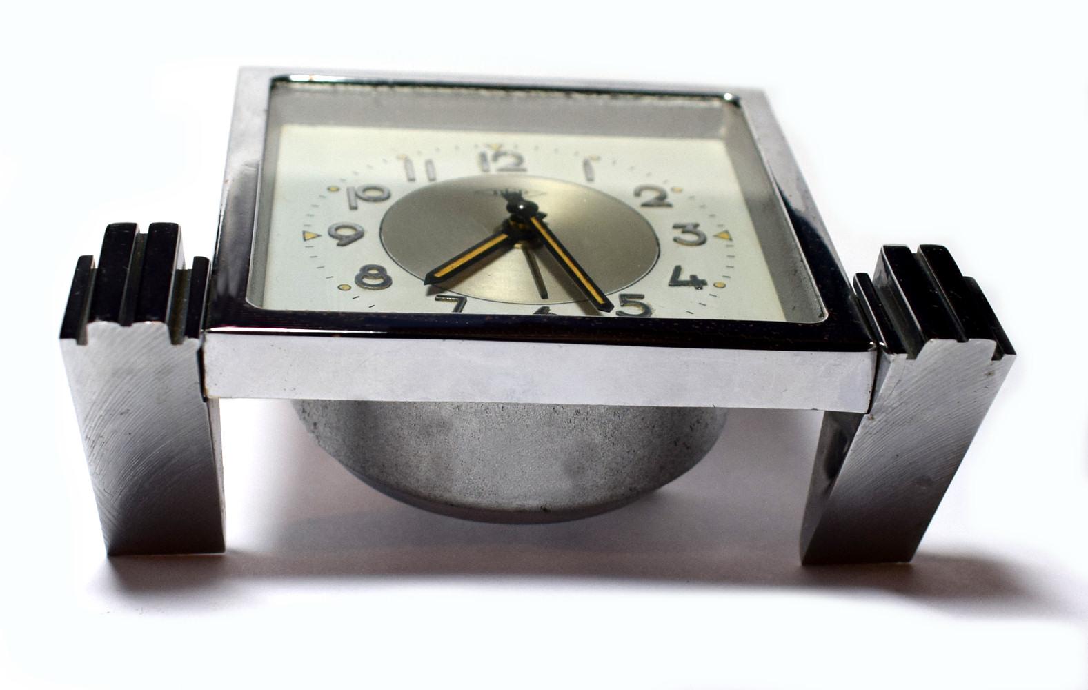 20th Century Art Deco French Chrome Cased Clock by Dep