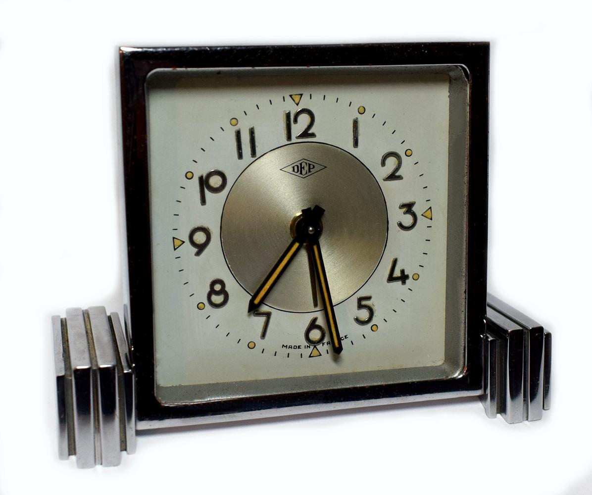 Art Deco French Chrome Cased Clock by Dep 2