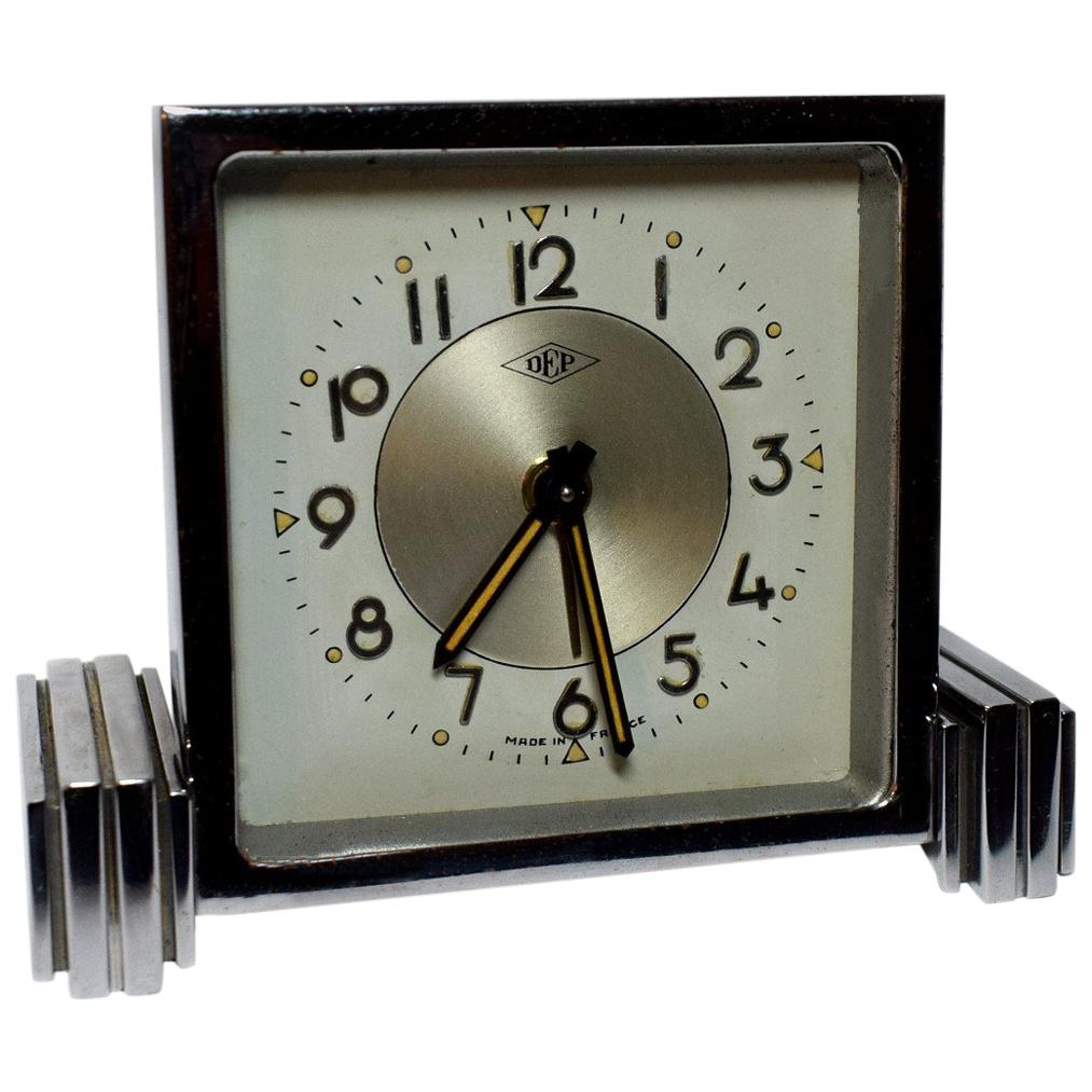Art Deco French Chrome Cased Clock by Dep