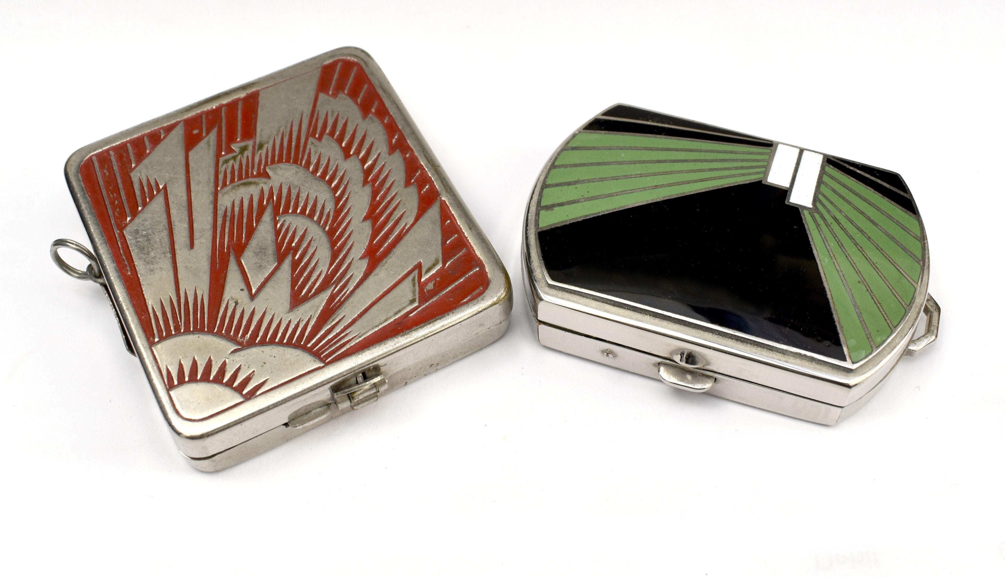 Art Deco Französisch Chrom & Emaille Damen Puder Kompakt, C1930s im Angebot 6
