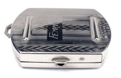 Art Deco French Chrome & Enamel Ladies Powder Compact, C1930s