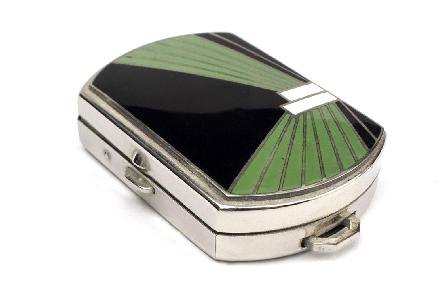 Polvera francesa Art Decó cromada y esmaltada, años 30 siglo XX en venta