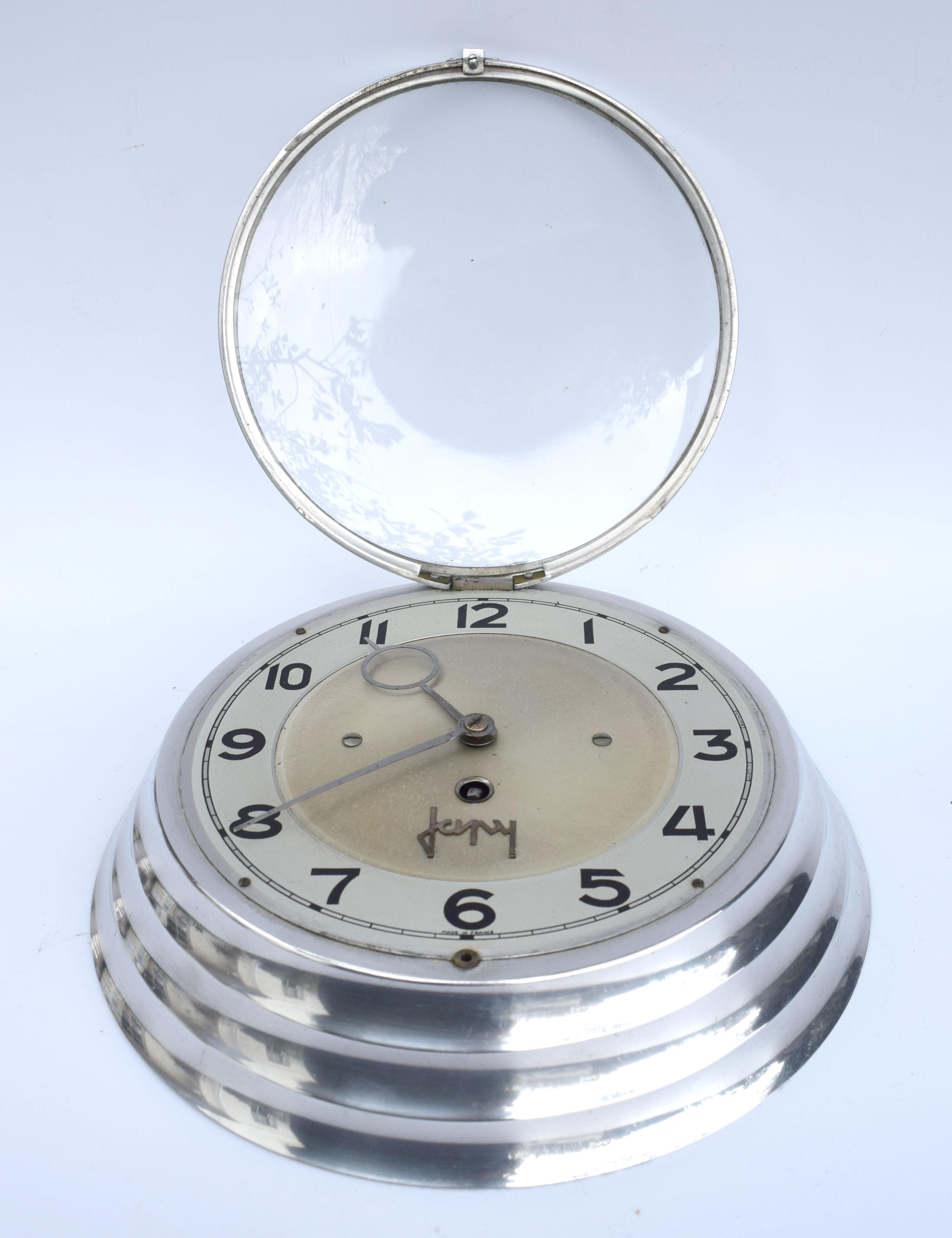 Art Deco French Chrome Wall Clock by Japy Freres, circa 1930 In Good Condition In Devon, England