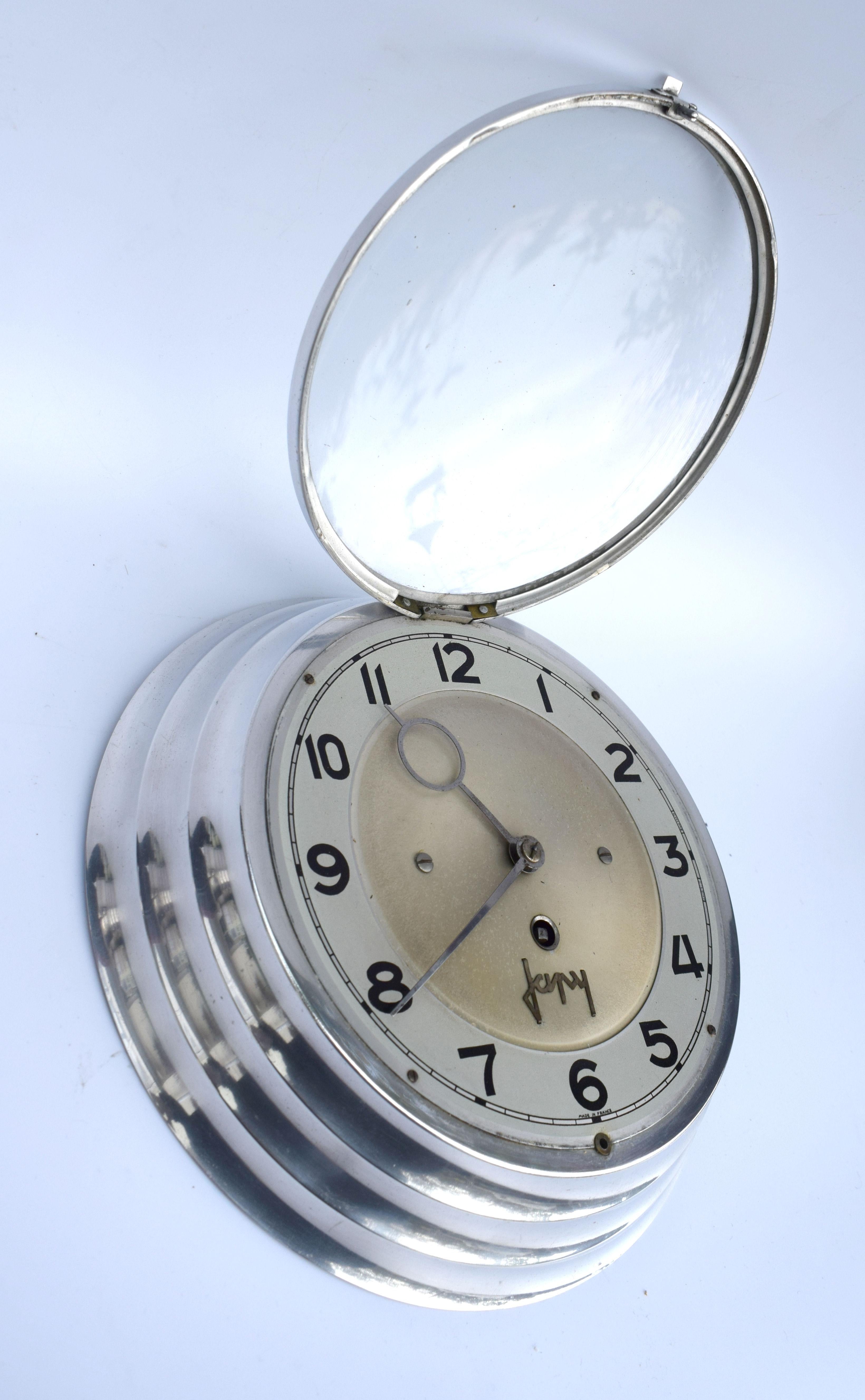 20th Century Art Deco French Chrome Wall Clock by Japy Freres, circa 1930