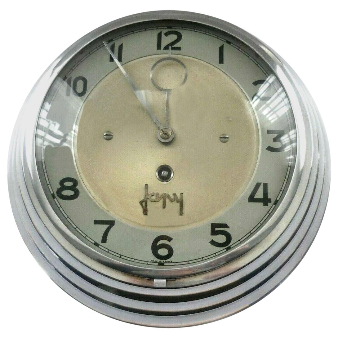 Art Deco French Chrome Wall Clock by Japy Freres, circa 1930