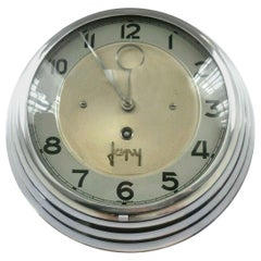 Retro Art Deco French Chrome Wall Clock by Japy Freres, circa 1930