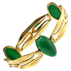 Art Deco French Chrysoprase 18 Karat Yellow Gold Bracelet