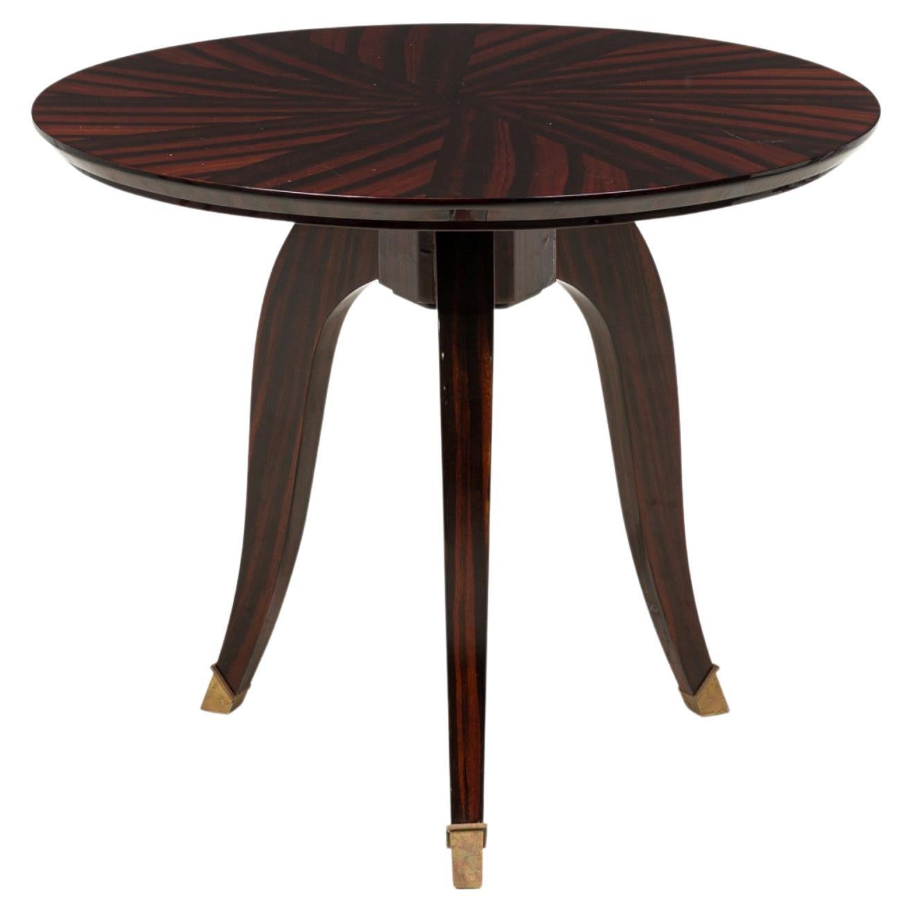 Art Deco French Circular Wooden End / Side Table with Parquetry For Sale