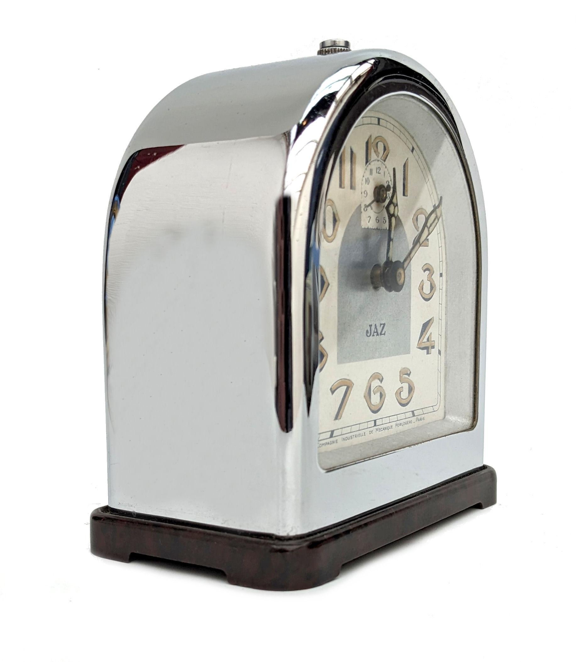 Chrome Art Deco French Clock by Jaz, c1930 For Sale