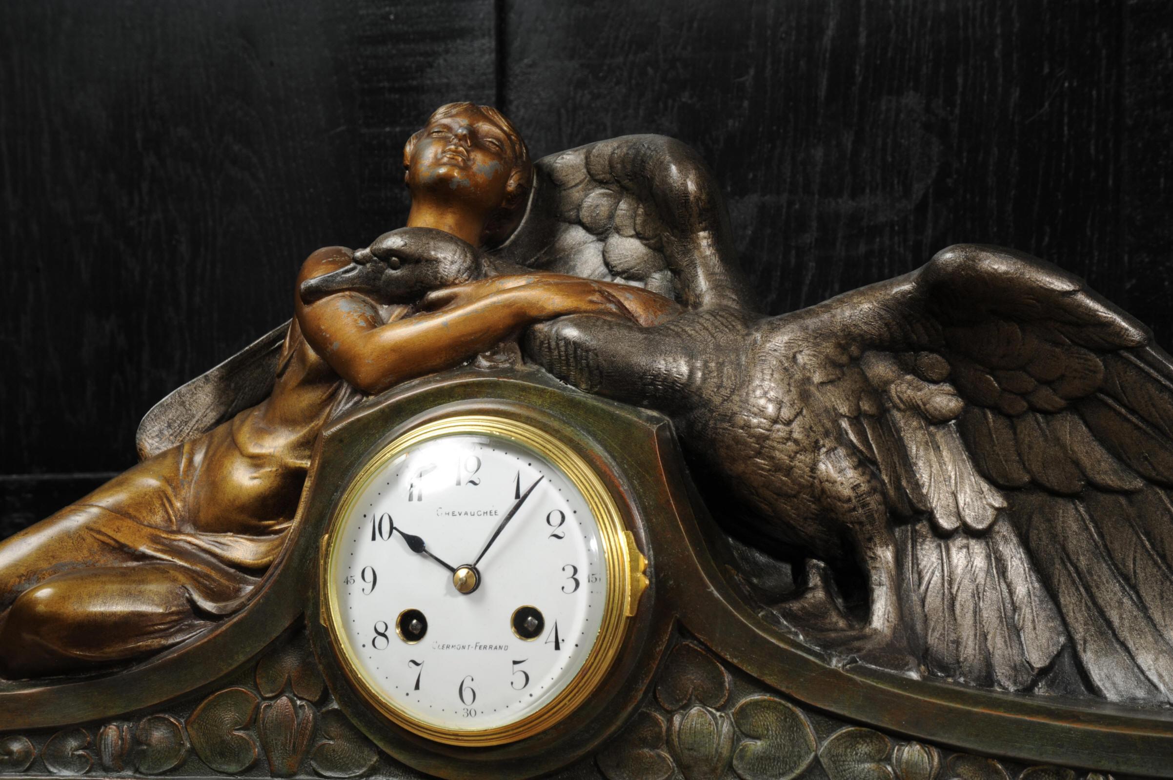 Art Deco French Clock Set - Leda and the Swan by Pierre Sega 3