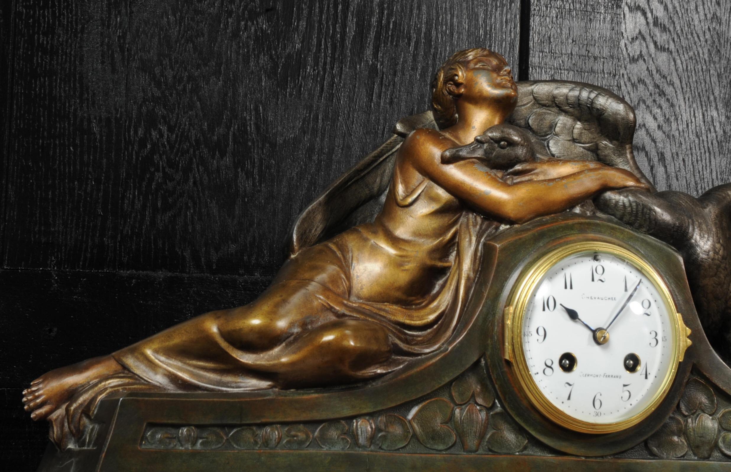 Art Deco French Clock Set - Leda and the Swan by Pierre Sega 5