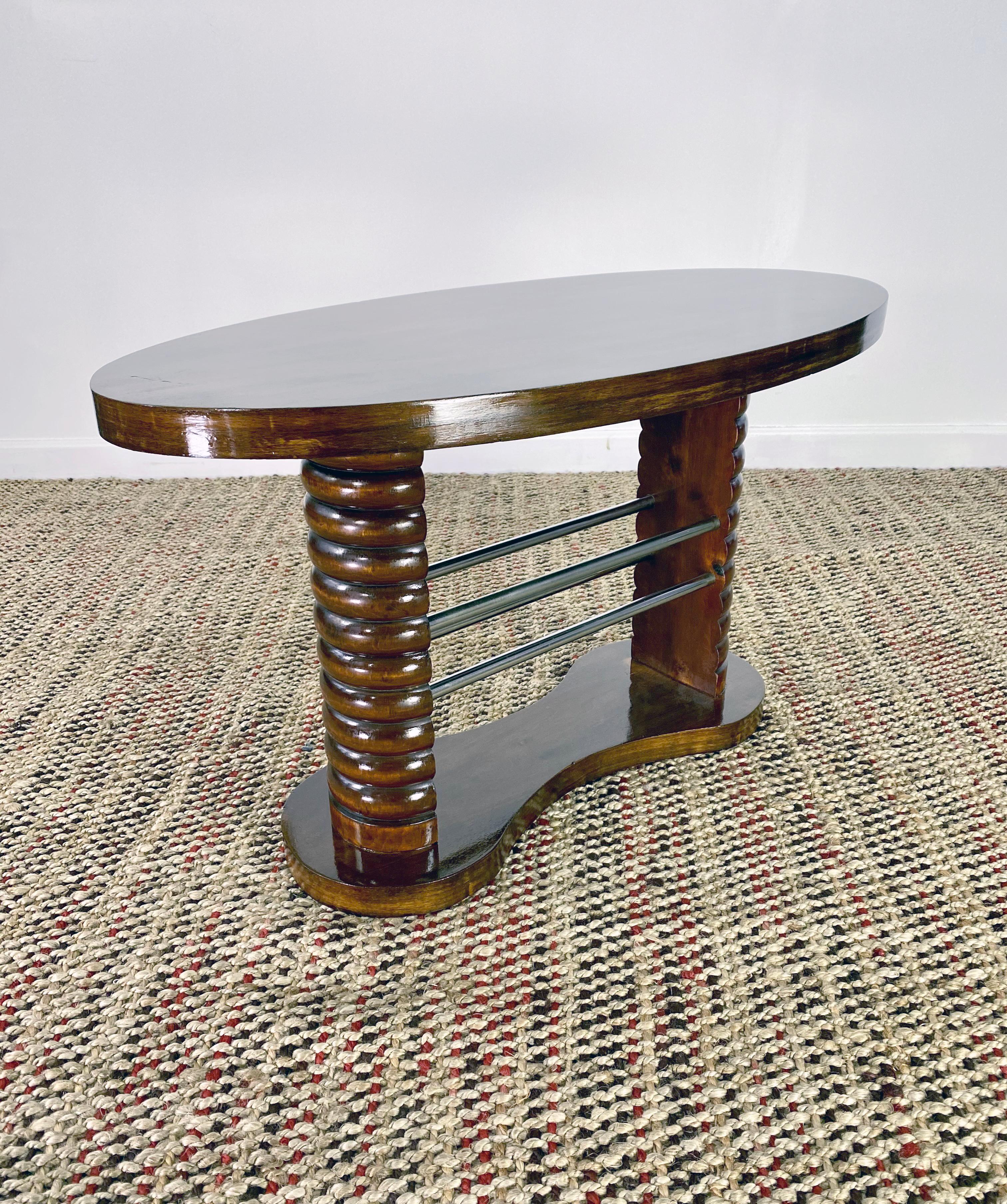Art Deco French Coffee Side Table, Mahogany, Chrome Guéridon, France, circa 1930 In Excellent Condition For Sale In Brooklyn, NY