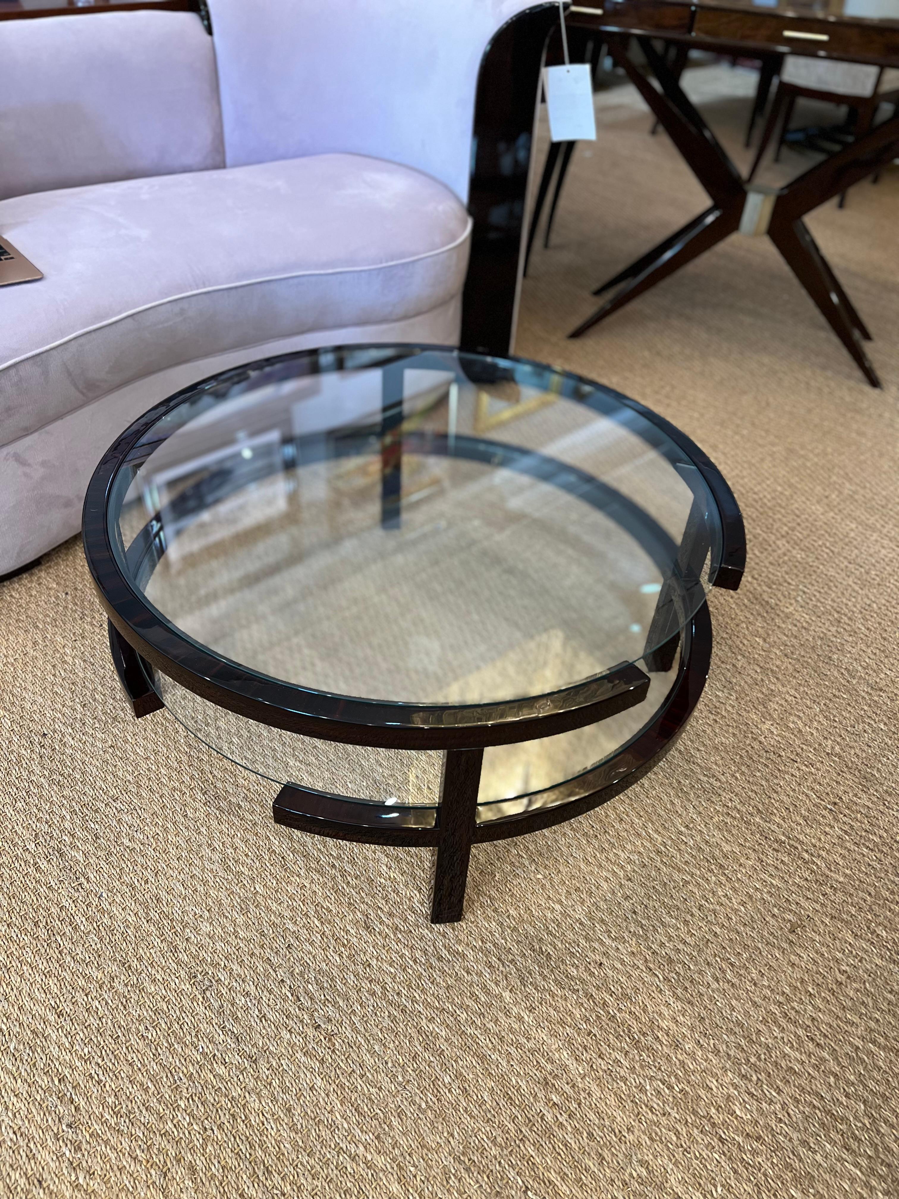 Glass Art Deco French Coffee Table in Walnut For Sale