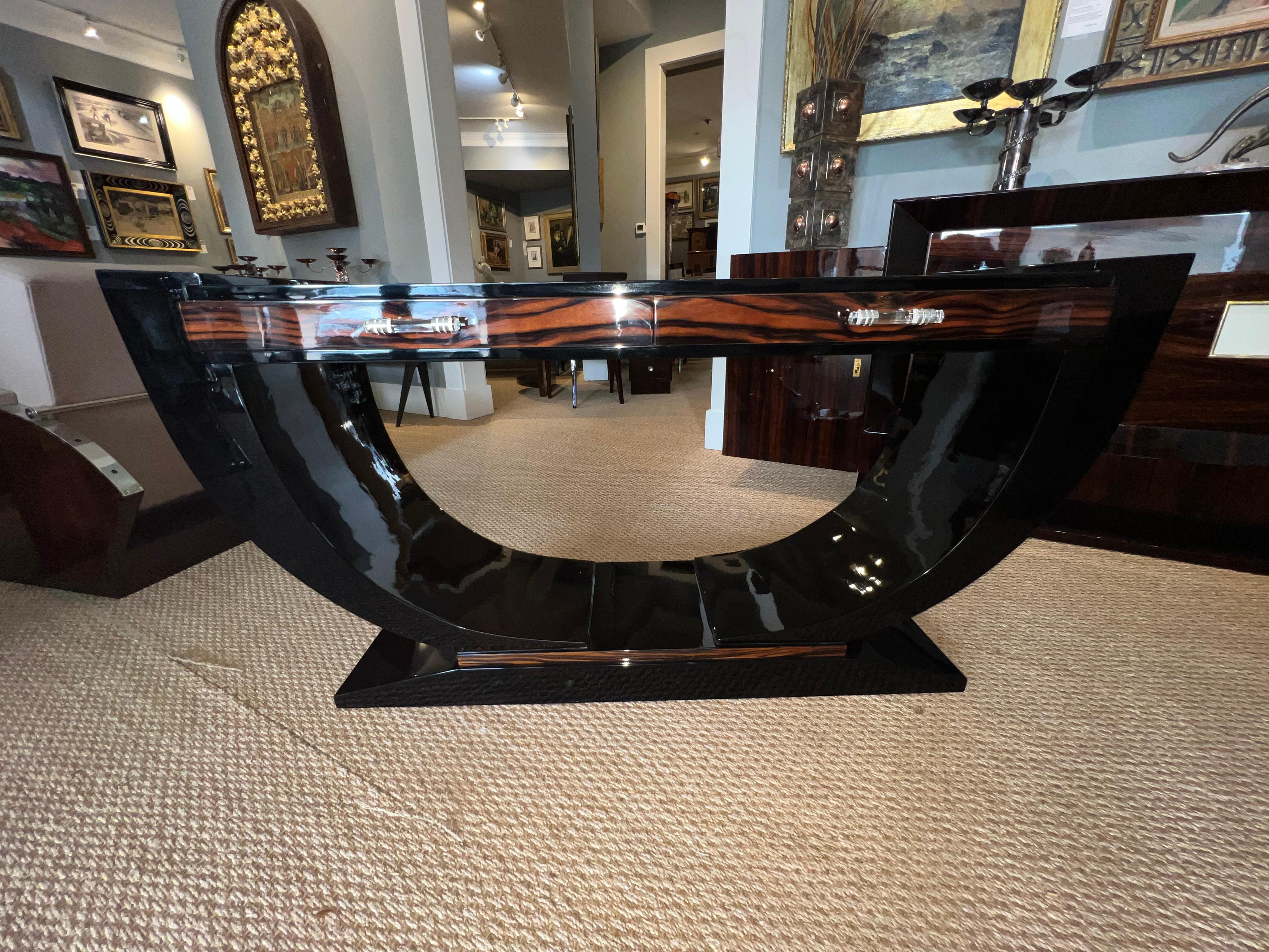 Mid-20th Century Art Deco French Console in Macassar and Ebony Wood For Sale
