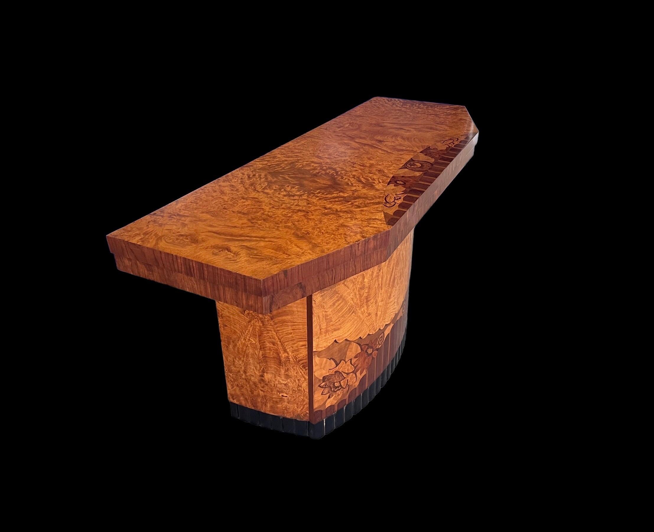 Marquetry Art Deco French Console Table For Sale
