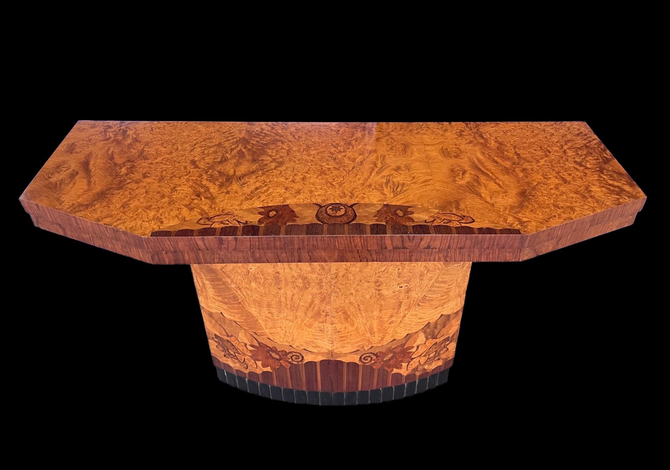 Walnut Art Deco French Console Table For Sale