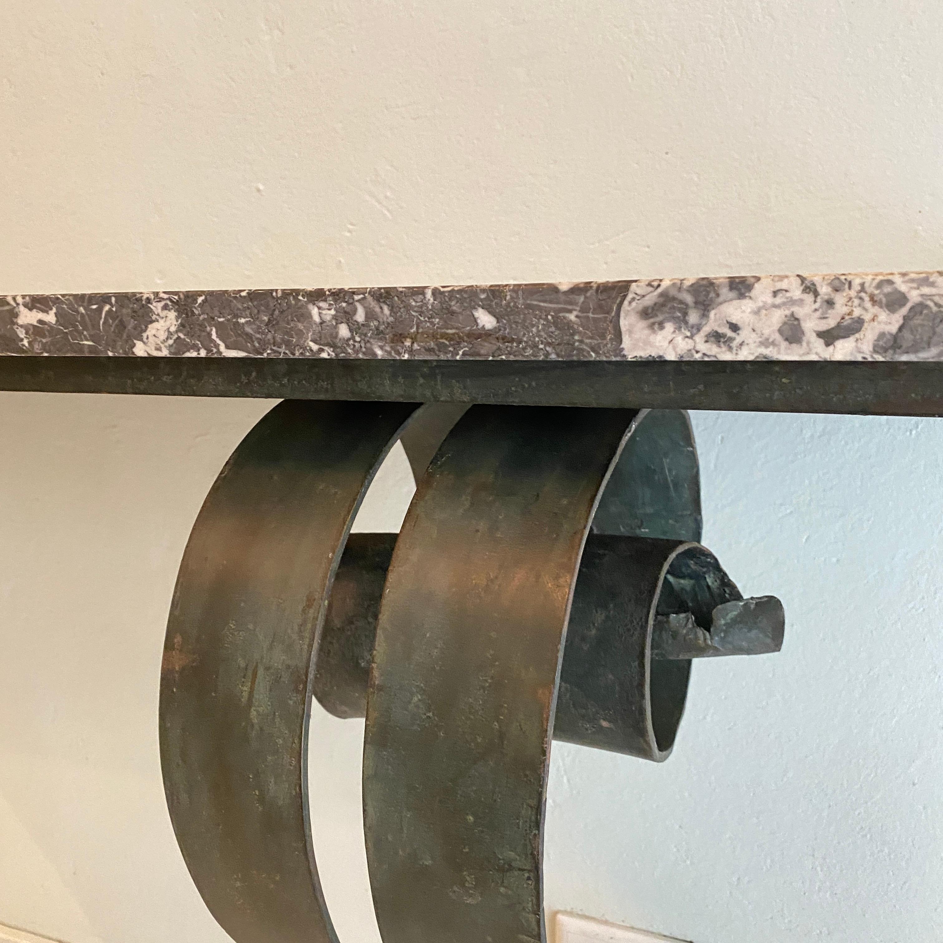 French Art Deco Console Table in Forged Metal and Marble by Raymond Subes, 1925 For Sale 6