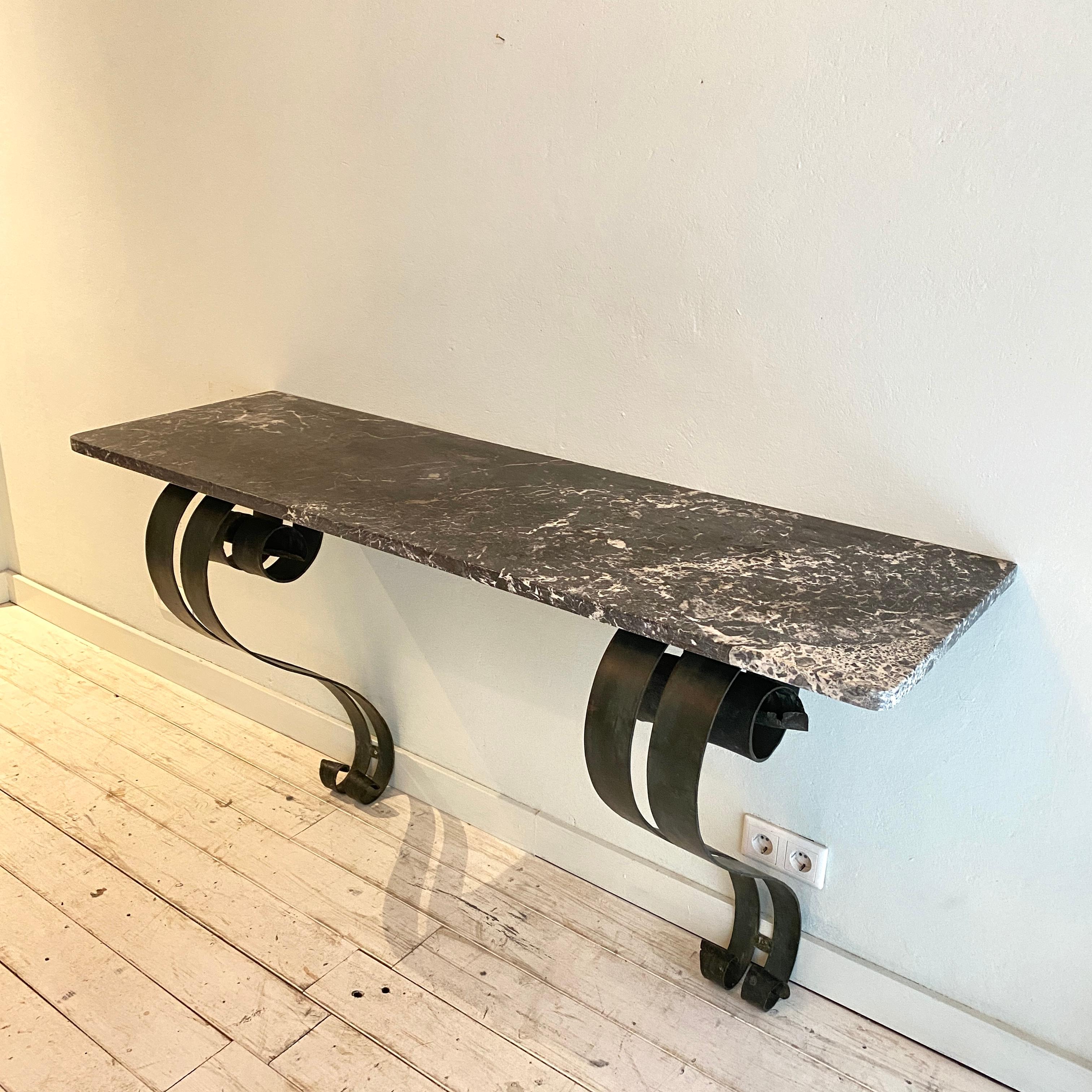 French Art Deco Console Table in Forged Metal and Marble by Raymond Subes, 1925 For Sale 7