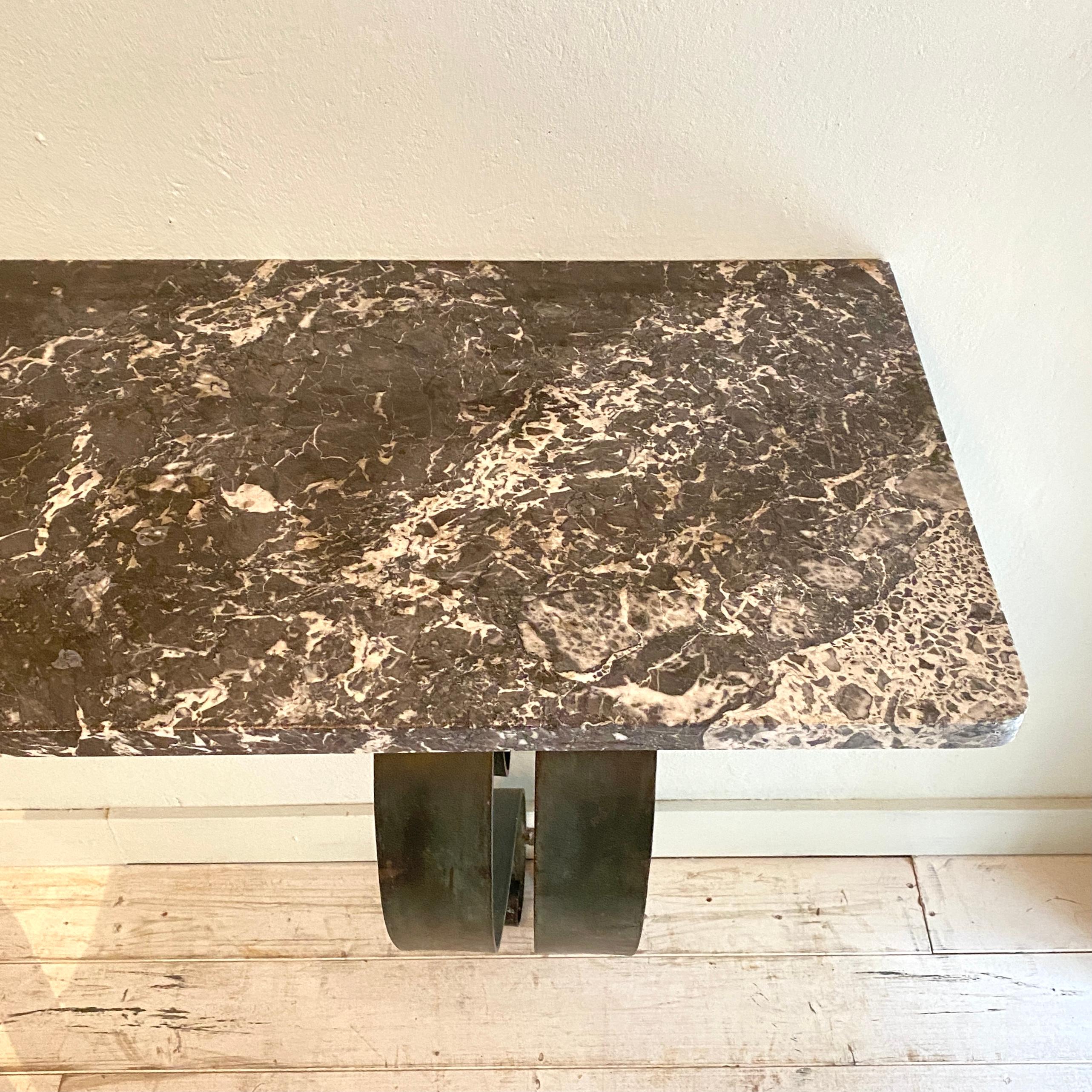 Table console Art Déco française en métal forgé et marbre par Raymond Subes, 1925 en vente 4