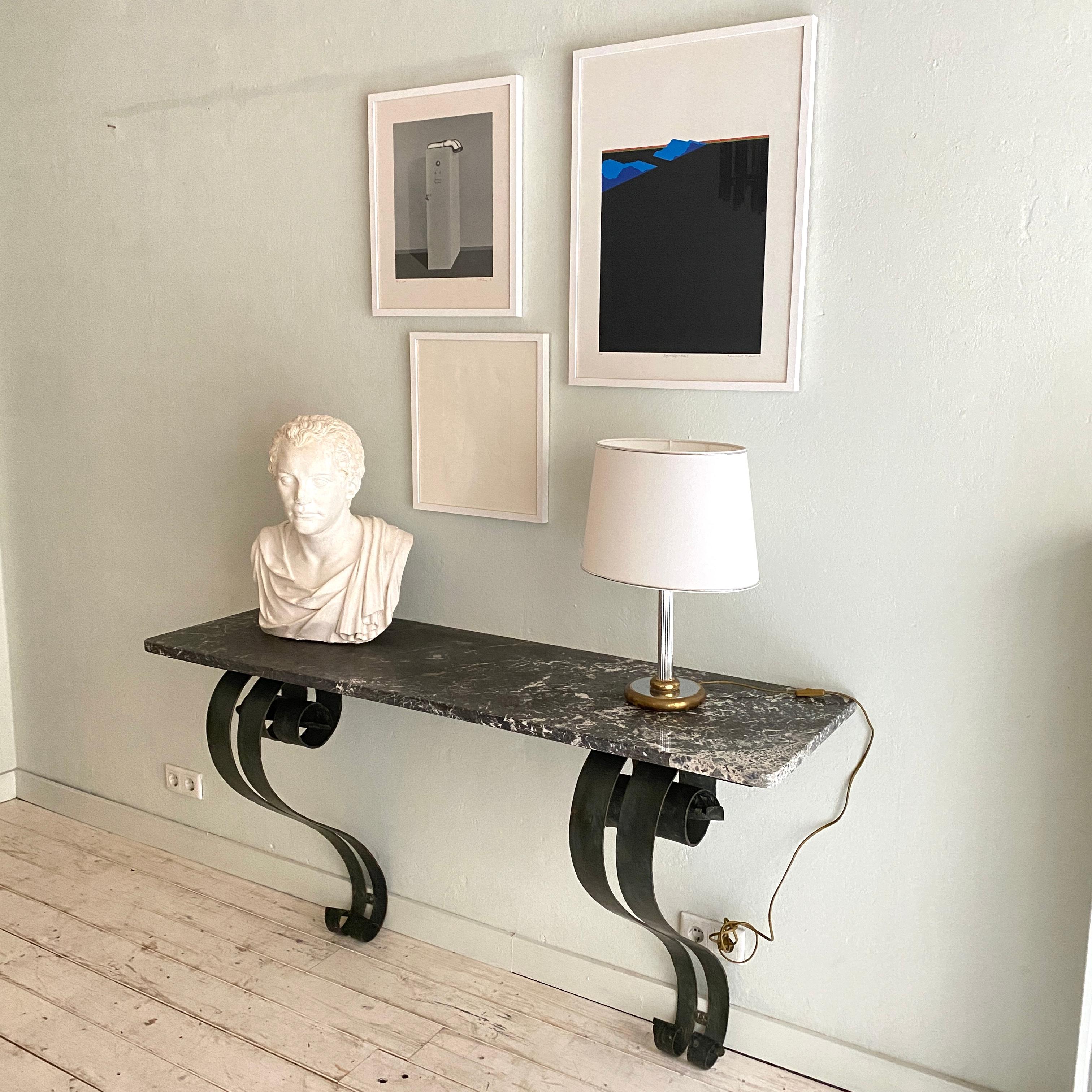 French Art Deco Console Table in Forged Metal and Marble by Raymond Subes, 1925 For Sale 12