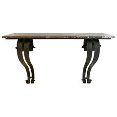 French Art Deco Console Table in Forged Metal and Marble by Raymond Subes, 1925