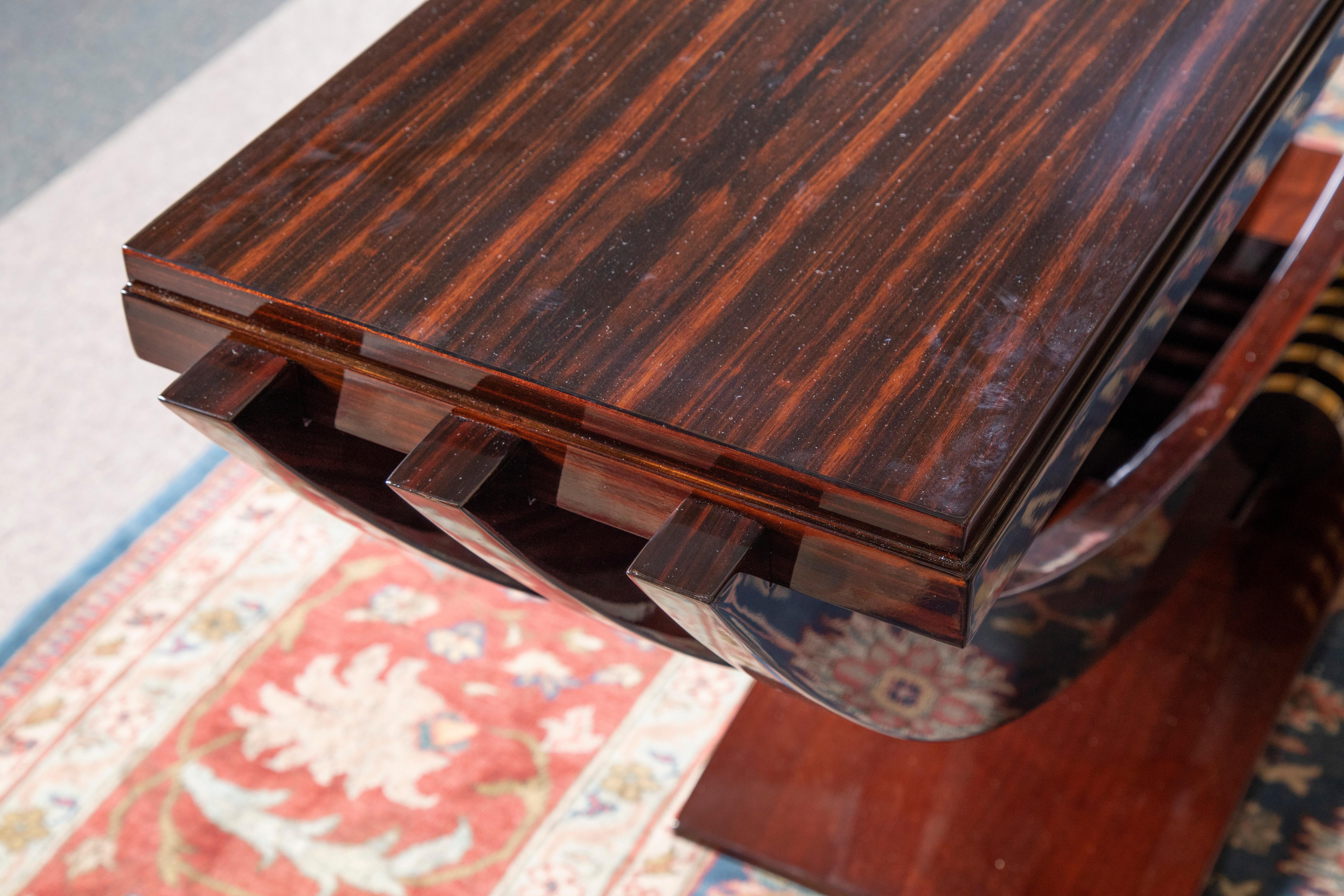 Art Deco French Console in Macassar Wood with Brass Lines In Excellent Condition In Houston, TX