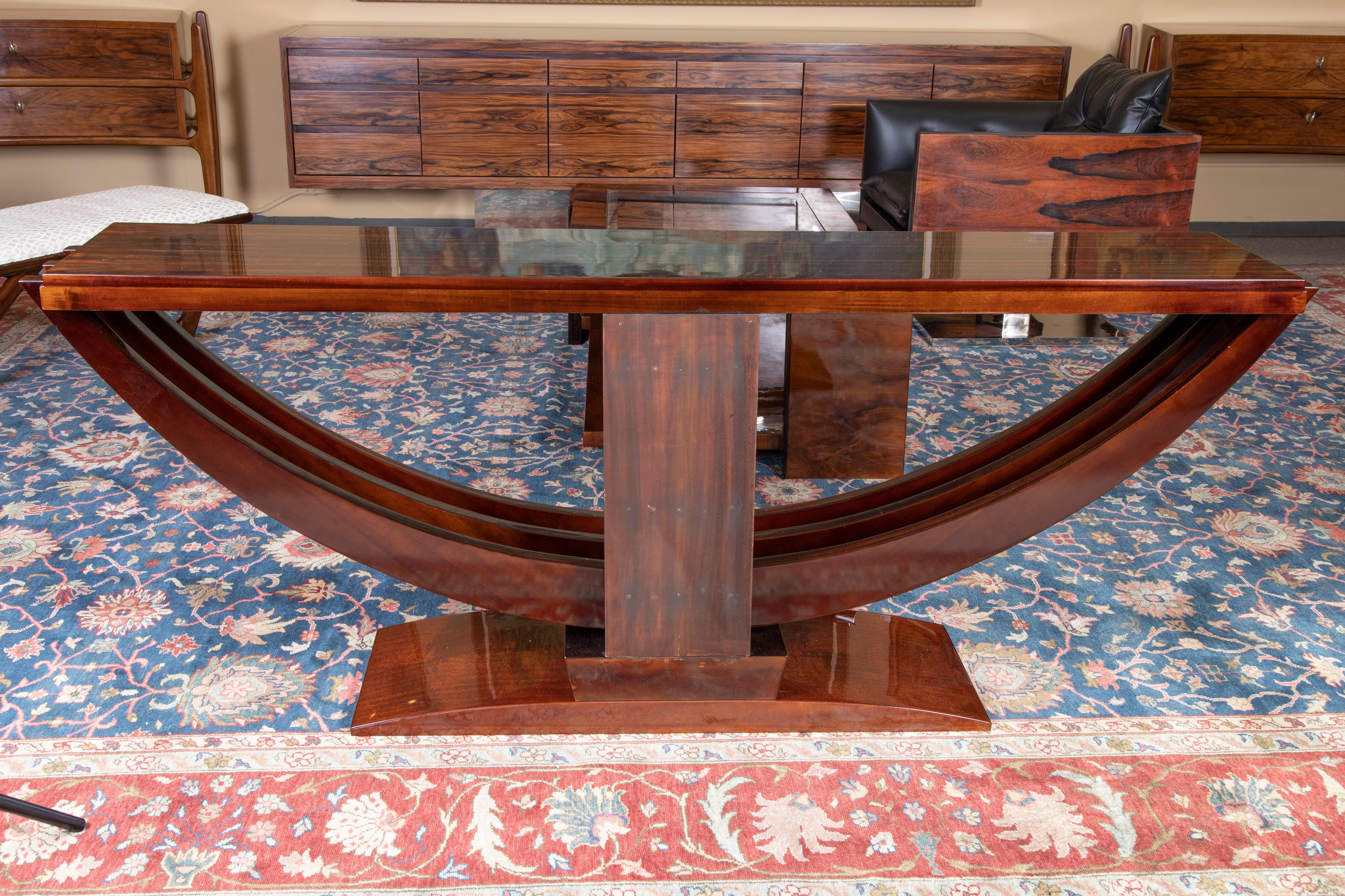 Art Deco French Console in Macassar Wood with Brass Lines 1