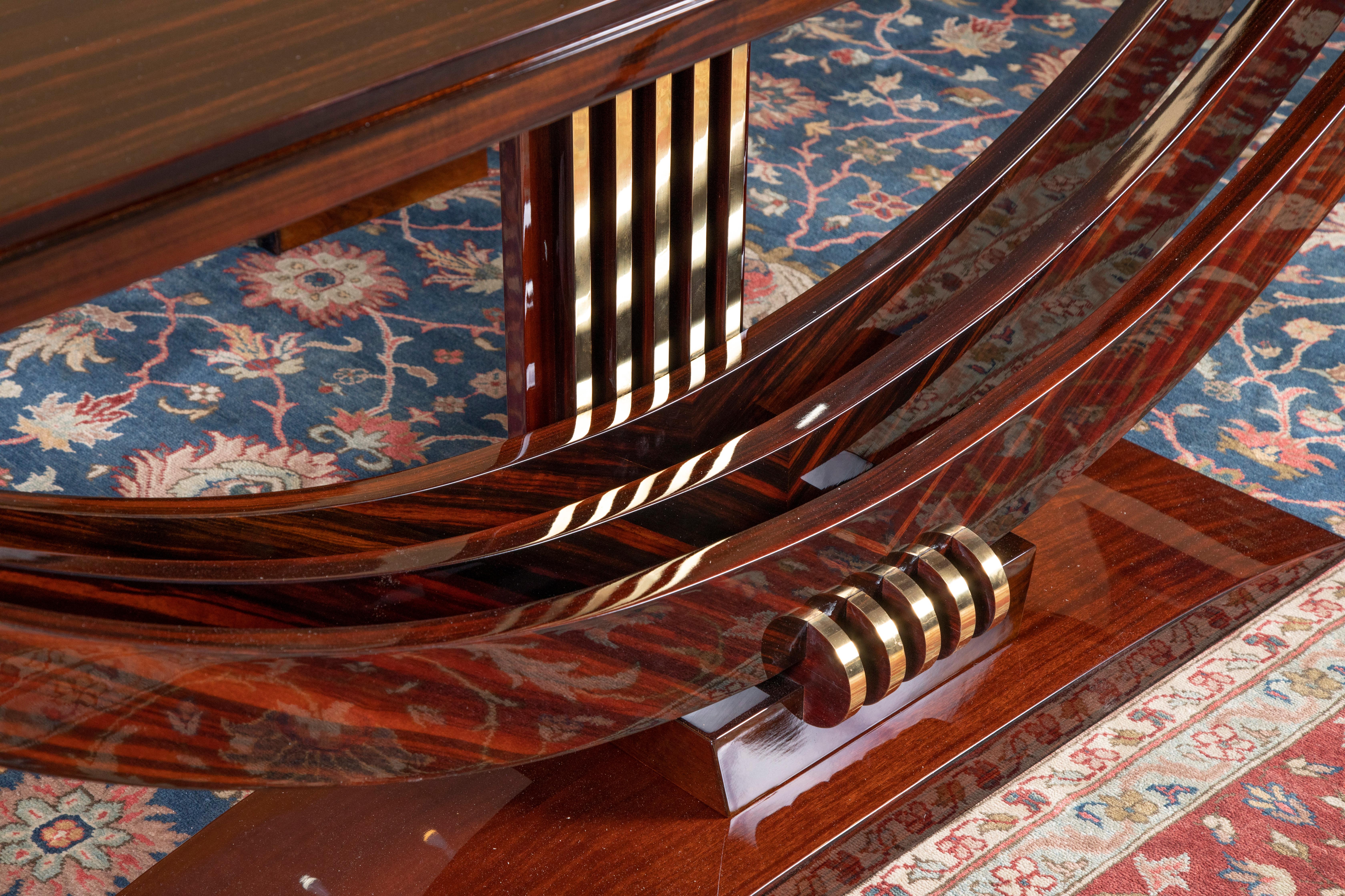 Art Deco French Console in Macassar Wood with Brass Lines 2