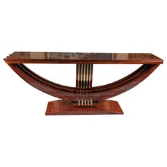 Art Deco French Console in Macassar Wood with Brass Lines
