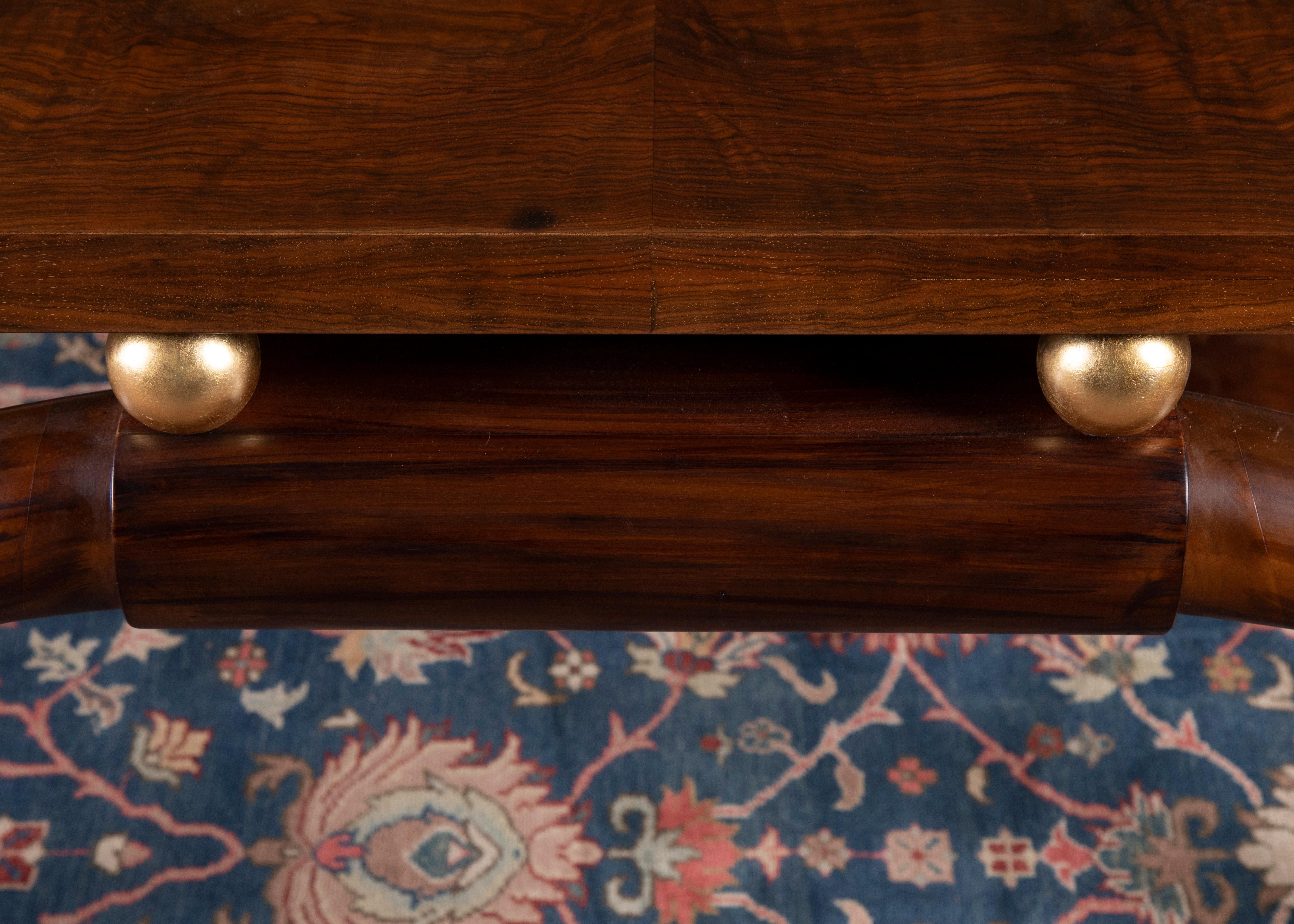 Art Deco French Console in Walnut with Brass Spheres In Excellent Condition In Houston, TX