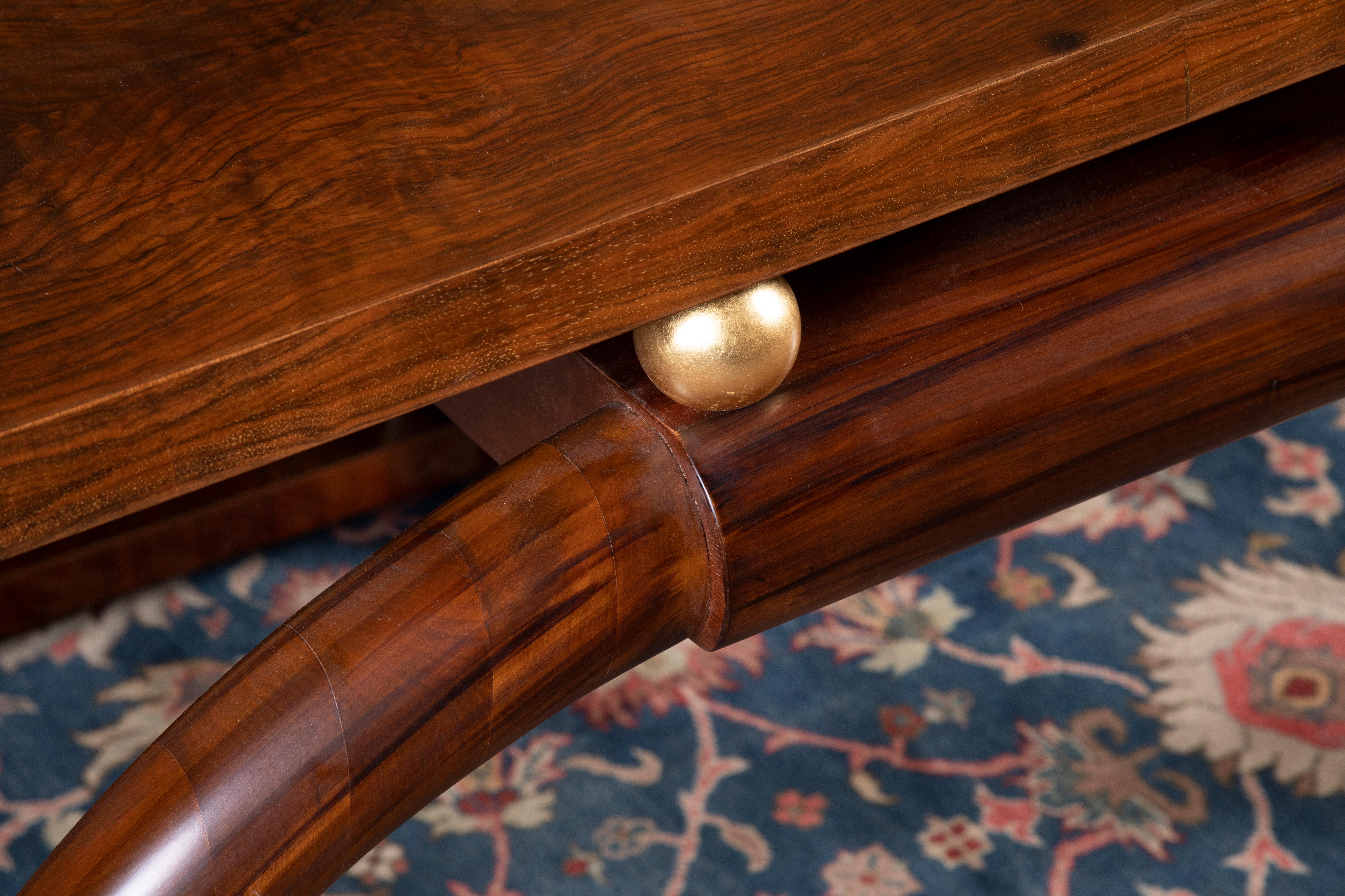 Art Deco French Console in Walnut with Brass Spheres 1